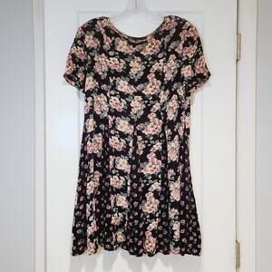 ASOS Floral Mini Dress Black Pink Short Sleeve Fit & Flare Cottagecore